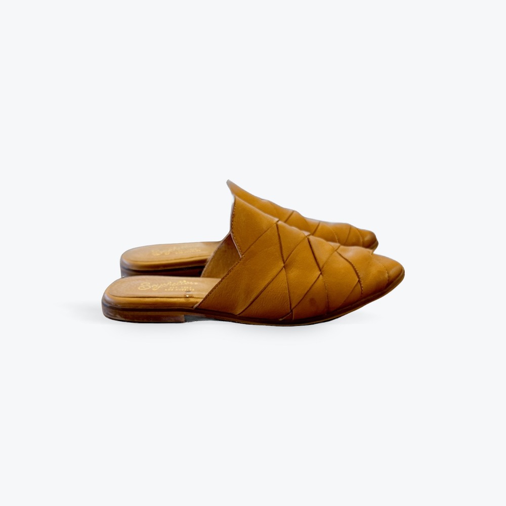 Seychelles Woven Leather Mules Tan Slip On Flat Shoes Women Size 6.5‎